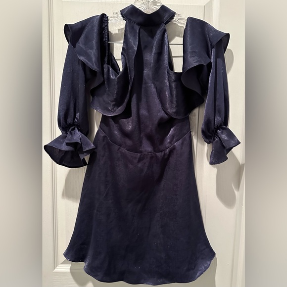 NWT REVOLVE | ale’ by Alessandra Lara Open Shoulder Navy A-line Mini Dress - Picture 2 of 9